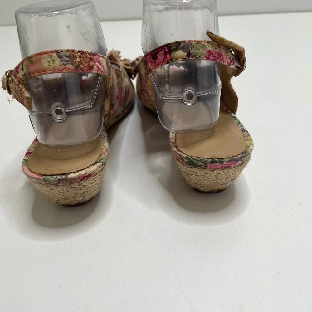 Hotter Betsy Pink Floral Peep Toe Wedge Sandals 3D Flower Applique Cottage 8.5